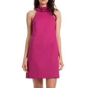 Trina Turk pink Dobbie ruffled mock-neck dress